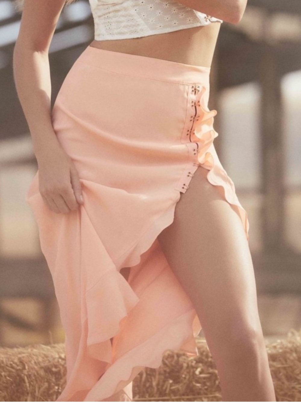 For Love And Lemons Peach Pink High-Low latch Accent Skirt Size L
